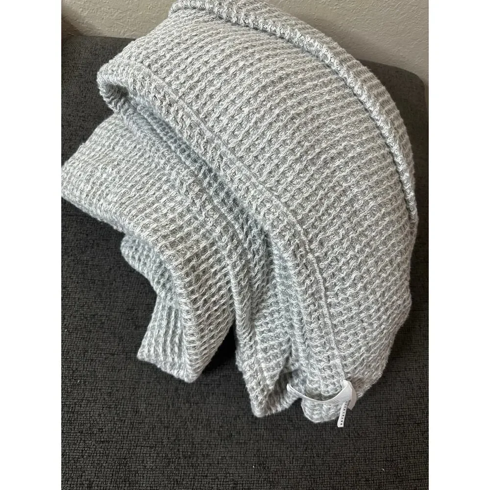 Pottery Barn Waffle Weave Blanket King Gray Cotton Blend